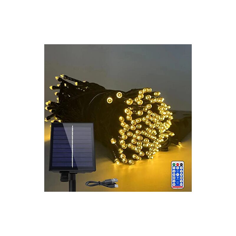 foto del prodotto catena luminosa solare da esterno 100 m luci natalizie solari da 1000 led tenda luminosa bianca calda con 8 modalit di illuminazione funzione di