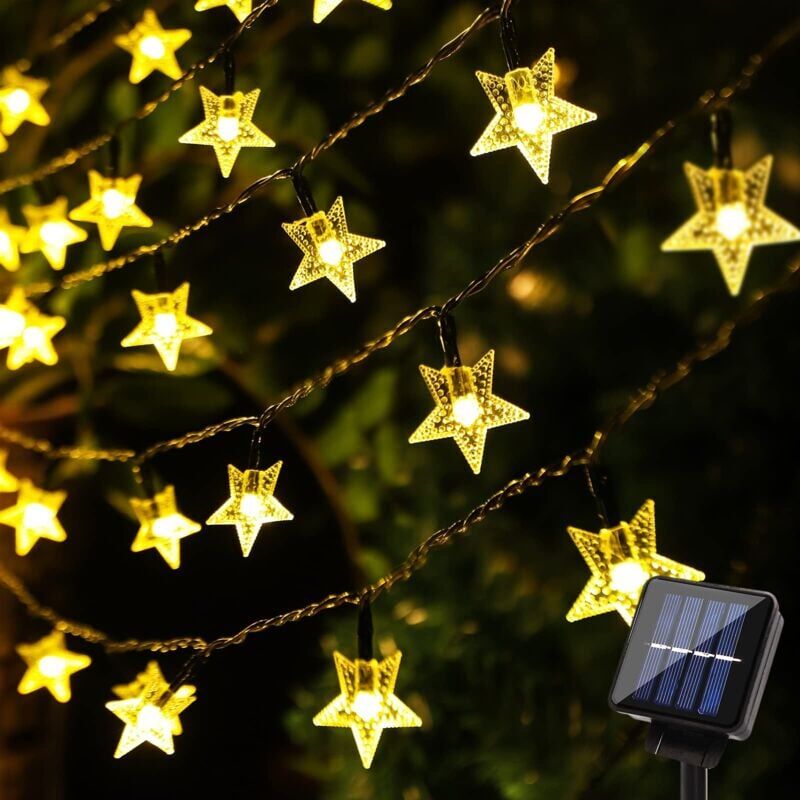 foto del prodotto catena luminosa solare da esterno, 50 led, 7 m, impermeabile, a forma di stella, per decorazioni natalizie del ringraziamento, adatta per camera da