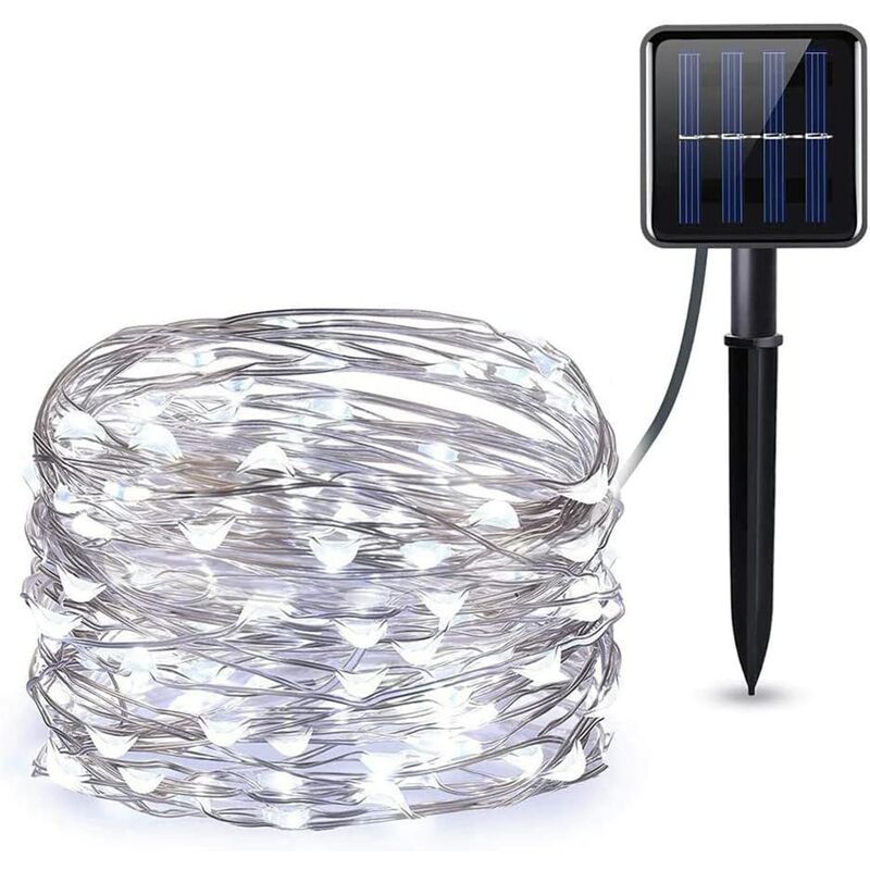 foto del prodotto catena luminosa solare di natale a 100 miniled con 8 giochi di luce per uso interno esterno luce bianca 