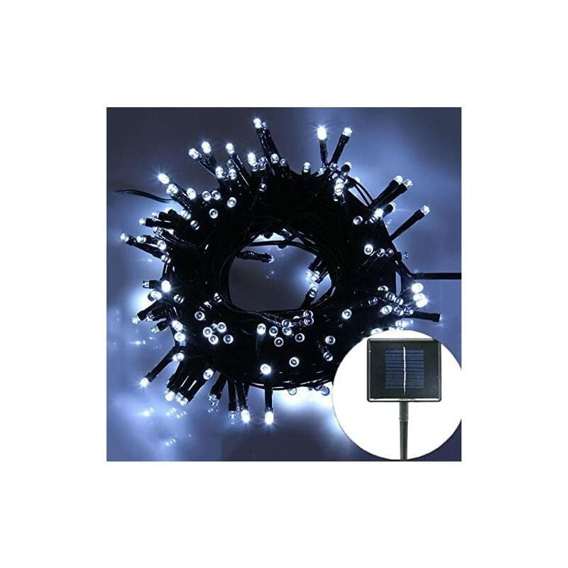 foto del prodotto catena luminosa solare di natale a 100 miniled con 8 giochi di luce per uso interno esterno luce bianca 