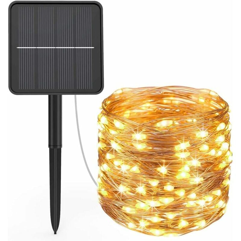foto del prodotto catena luminosa solare di natale a 100 miniled con 8 giochi di luce per uso interno esterno luce calda 