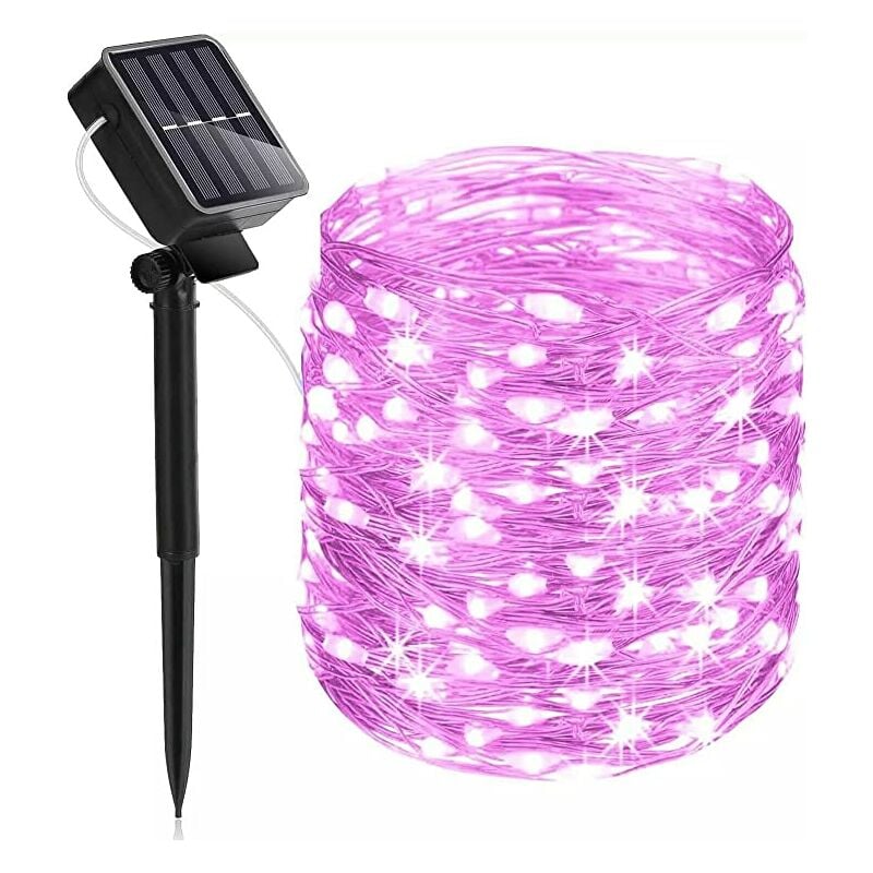 foto del prodotto catena luminosa solare di natale a 100 miniled con 8 giochi di luce per uso interno esterno luce rosa 