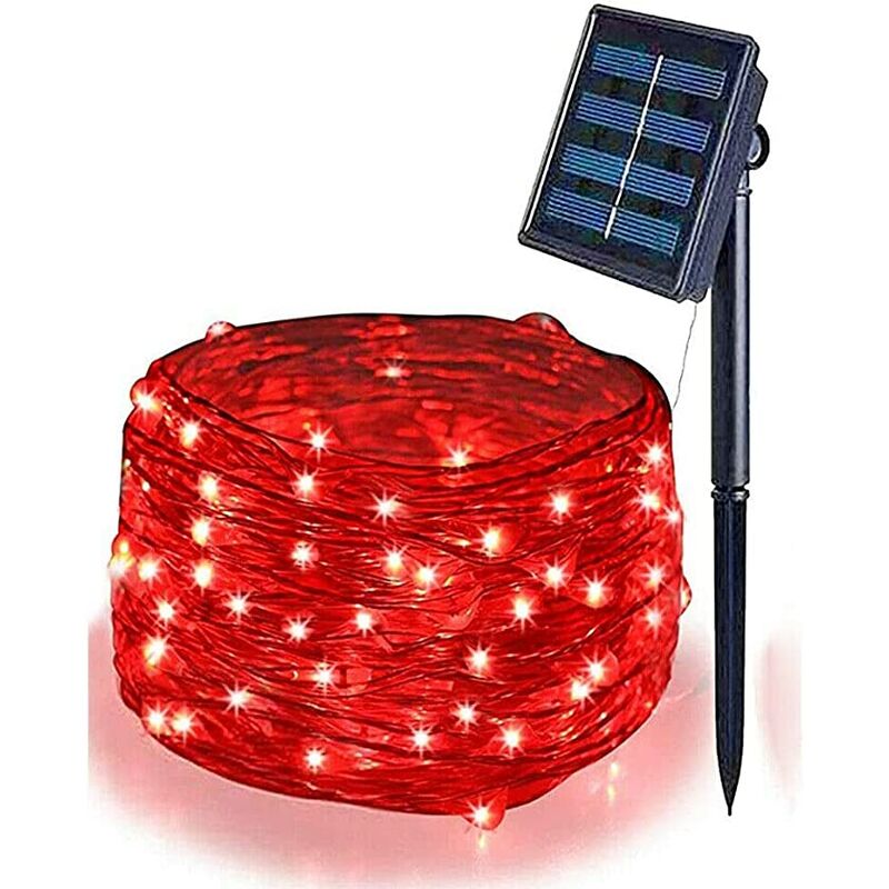 foto del prodotto catena luminosa solare di natale a 100 miniled con 8 giochi di luce per uso interno esterno luce rossa 