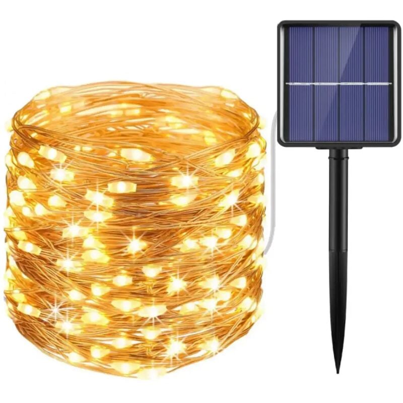 foto del prodotto catena luminosa solare natalizia led natale 10mt 100 led bianco caldo