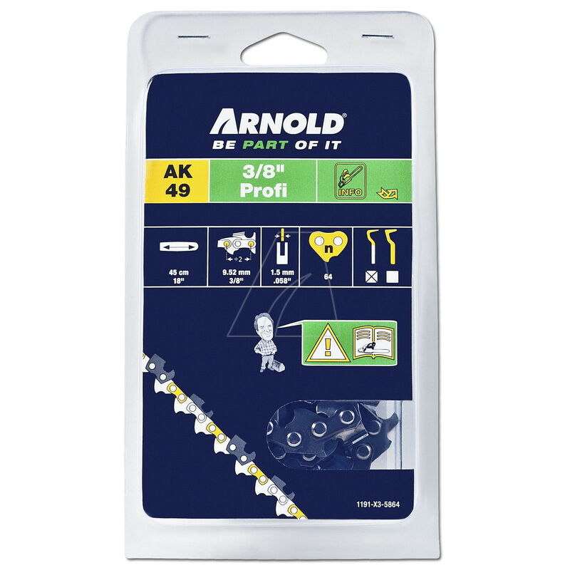 foto del prodotto catena per motosega 3 8 , 1,5 mm, 64 maglie anticontraccolpo tronchesi semitondi arnold