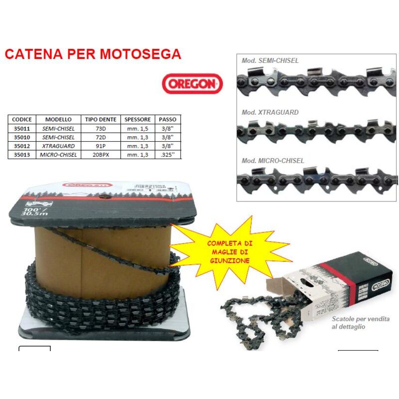 foto del prodotto catena per motosega in rotolo da 30 mt tipo 91p spessore mm. 1,3 passo 3 8 