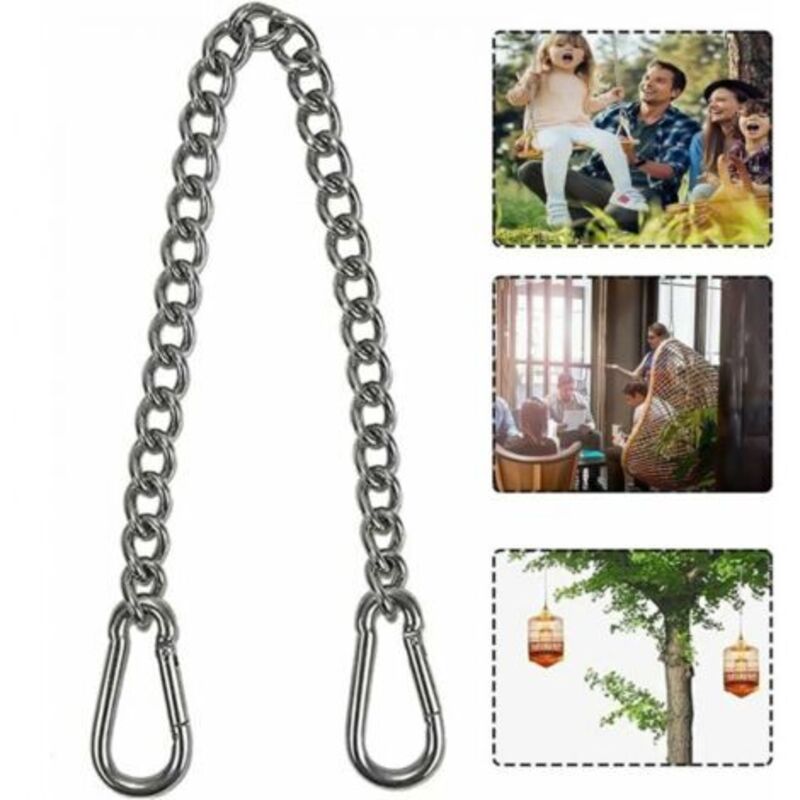 foto del prodotto catena per sedia sospesa, catena con due moschettoni, ganci per altalena, catena per sedia sospesa in acciaio inossidabile da 66 cm con due