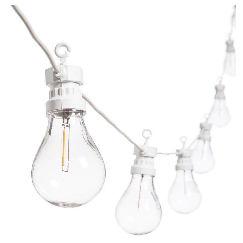 foto del prodotto catena prolungabile, lampadine con filamenti luce naturale cordoniera per esterni nero 10 mt 80 mm
