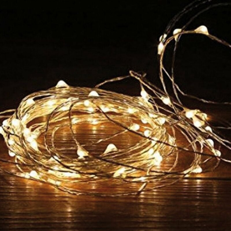 foto del prodotto catena serie di luci led microled a batteria per decorazioni e vetrine filo rame 50 microled 5 mt