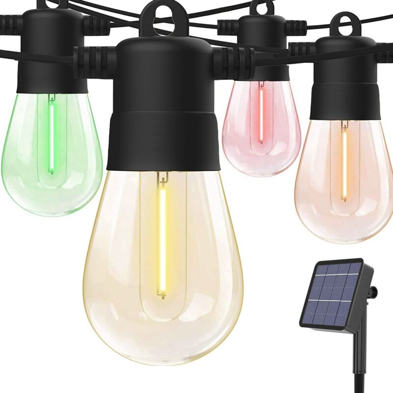 foto del prodotto catena stringa luminosa con pannello solare ricaricabile multicolore effetto pioggia decorazione esterno