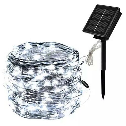 foto del prodotto catenaria 100 luci led energia solare decorazione giardino natale bianco freddo