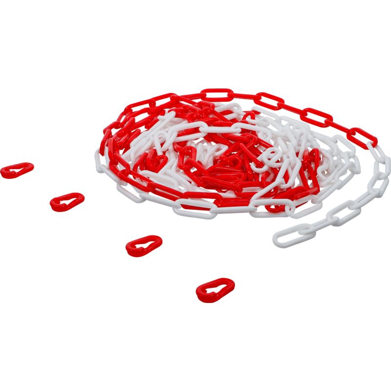 foto del prodotto catenella di chiusura rosso bianco 4 moschettoni plastica 7,5 m