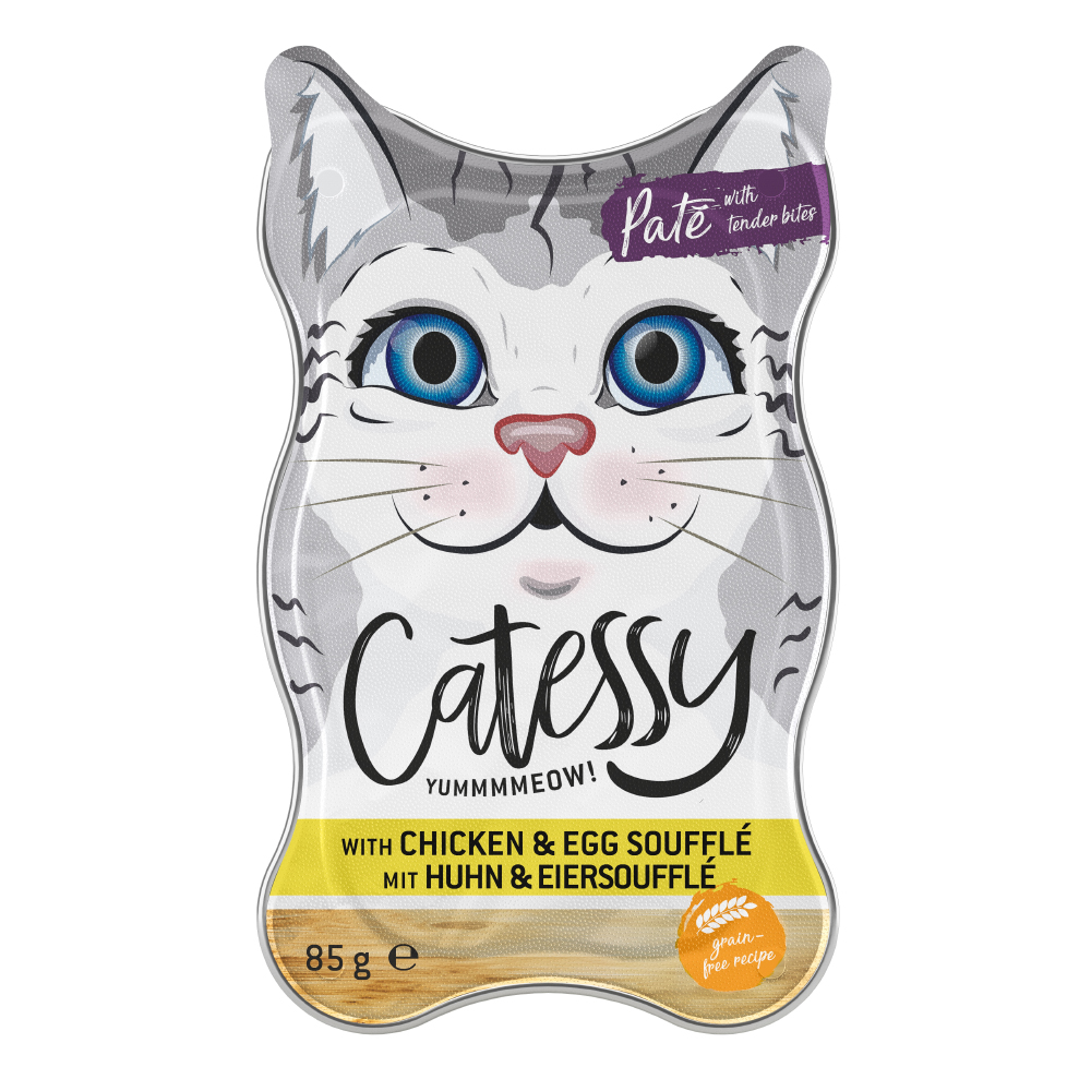foto del prodotto catessy pat con pollo e uovo sbattuto umido per gatto 18 x 85 g
