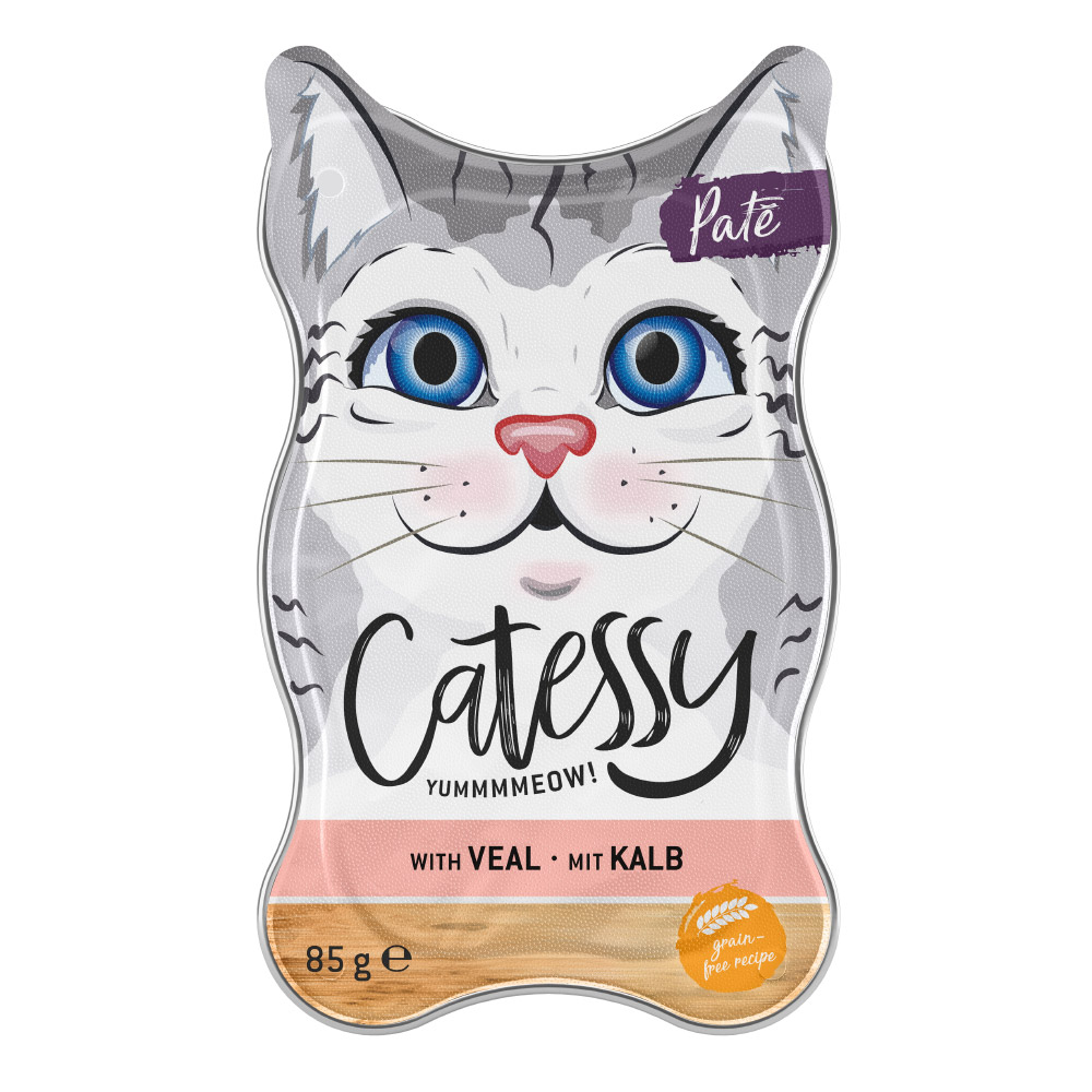 foto del prodotto catessy pat con vitello umido per gatto 18 x 85 g