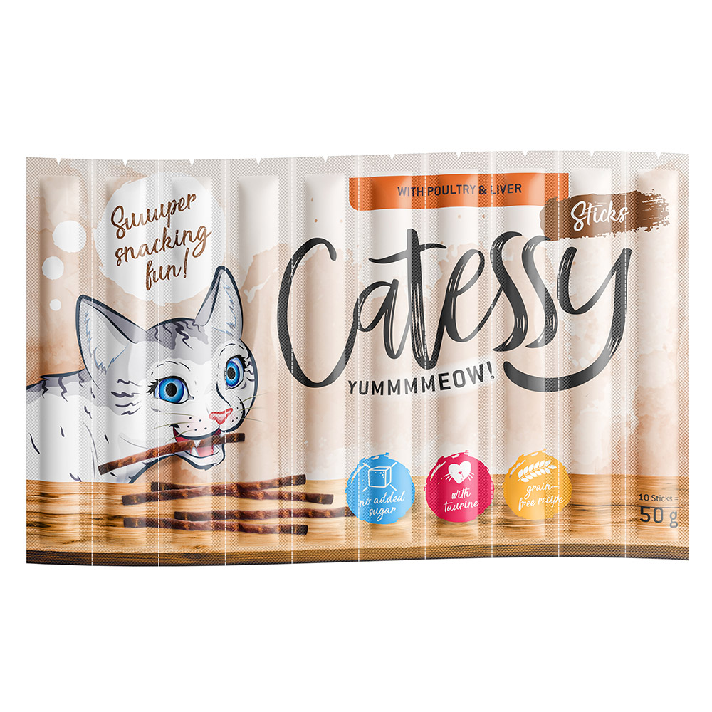 foto del prodotto catessy sticks 10 x 5 g snack per gatti con pollame fegato