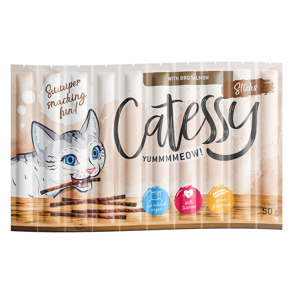 foto del prodotto catessy sticks 10 x 5 g snack per gatti con salmone bbq