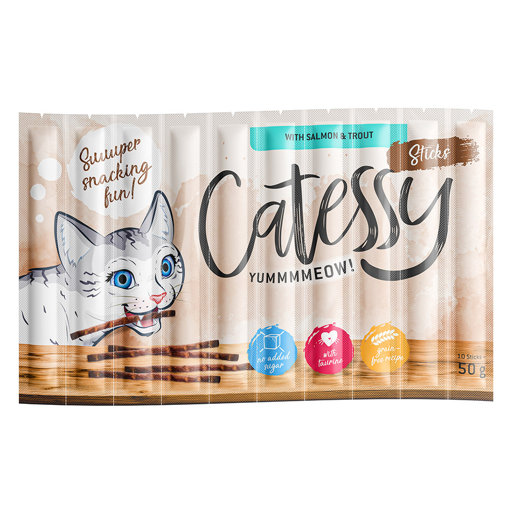 foto del prodotto catessy sticks 10 x 5 g snack per gatti con salmone trota