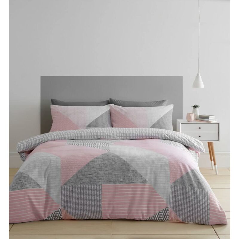 foto del prodotto catherine lansfield larsson geo set copripiumino per letto matrimoniale, colore rosa