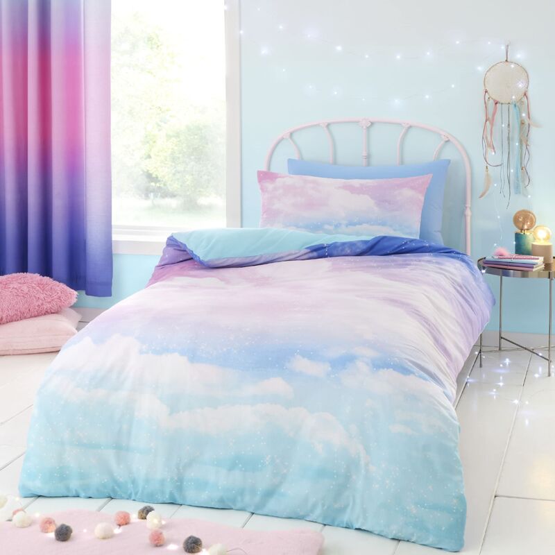 foto del prodotto catherine lansfield ombre rainbow clouds set copripiumino singolo reversibile con federa, colore pastello
