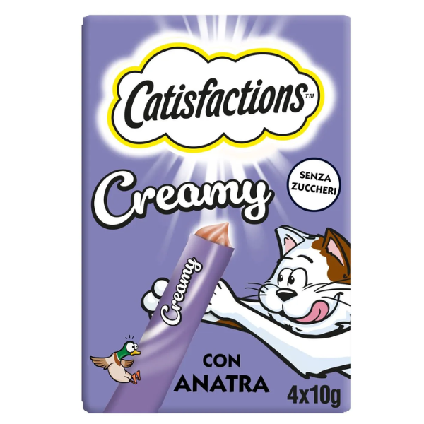 foto del prodotto catisfaction dreamies creamy snack per gatti 4x10 gr anatra 1 ordine scegli lo sconto bzr5 bzr20 200 punti fedelt 