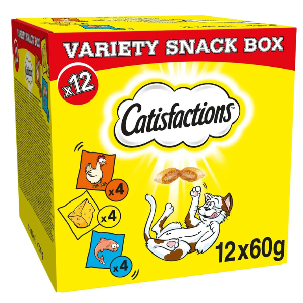 foto del prodotto catisfaction dreamies variety box snack per gatti 12x60 gr 4x pollo 4x formaggio 4x salmone 1 ordine scegli lo sconto bzr5 bzr20 200 punti fedelt 