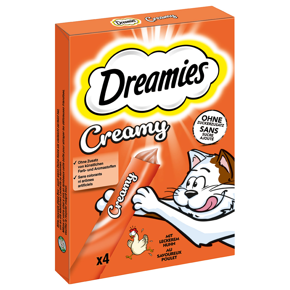 foto del prodotto catisfactions dreamies creamy snack per gatti 4 x 10 g pollo