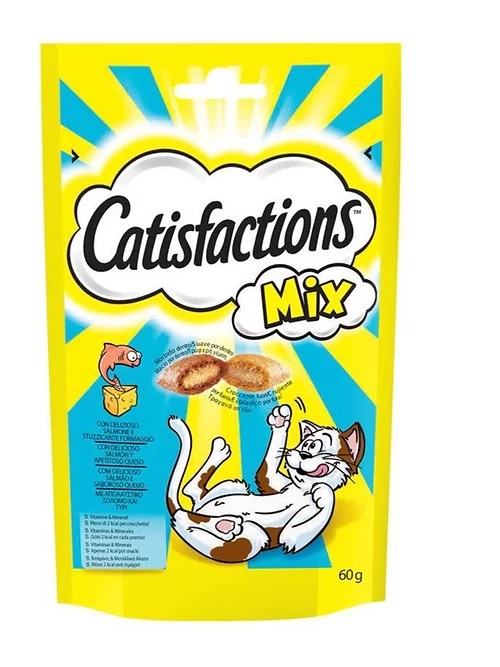 foto del prodotto catisfactions gatto snack mix salmone amp formaggio 60 gr