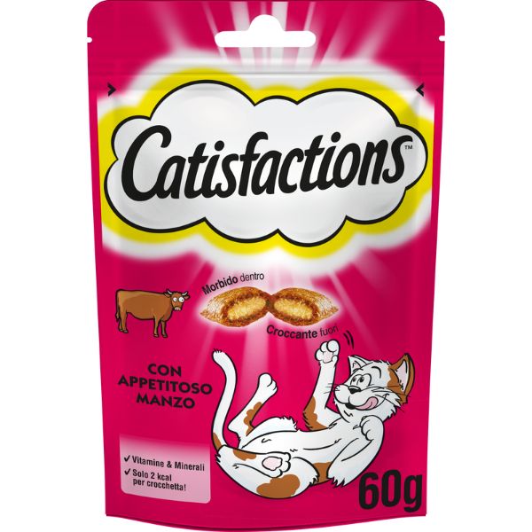 foto del prodotto catisfactions snack per gatto bustina 60 gr manzo 1 ordine scegli lo sconto bzr5 bzr20 200 punti fedelt 