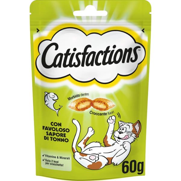 foto del prodotto catisfactions snack per gatto bustina 60 gr tonno 1 ordine scegli lo sconto bzr5 bzr20 200 punti fedelt 