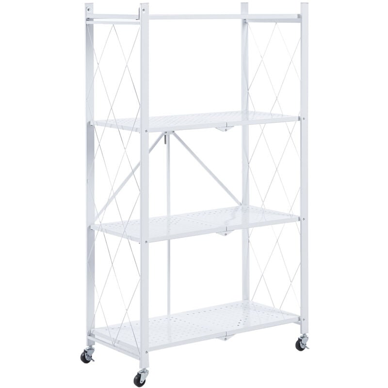 foto del prodotto catter house scaffale metallico pieghevole kim 122 71,5x36x122,5 cm colore bianco con ruote e 4 ripiani supporta fino a 160 kg