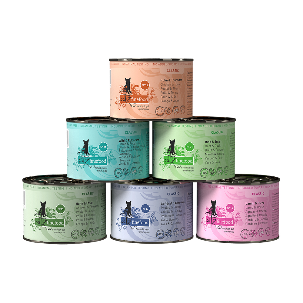foto del prodotto catz finefood 6 x 200 g mix 1 pollame, salmone, vitello, selvaggina, agnello, aringa