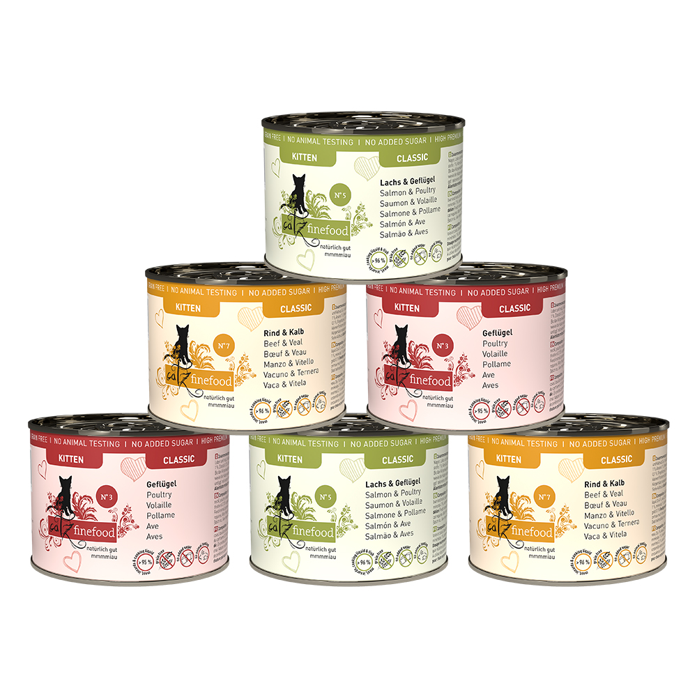 foto del prodotto catz finefood kitten 6 x 200 g 6 x 200 g mix 2 x manzo vitello, 2 x salmone pollame, 2 x pollame