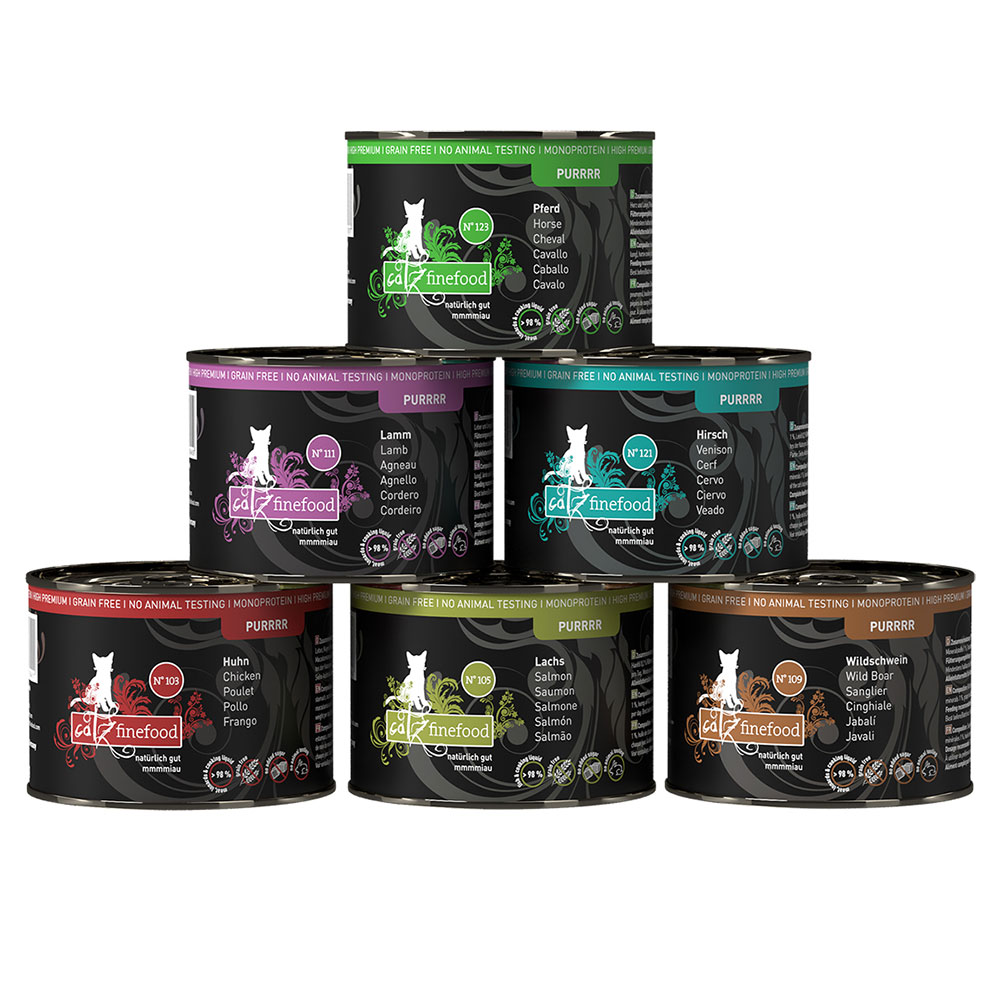 foto del prodotto catz finefood purrrr 6 x 200 190 g alimento umido per gatti mix 2 6 x 200 190 g pollo, salmone, cavallo, agnello, cervo, cinghiale