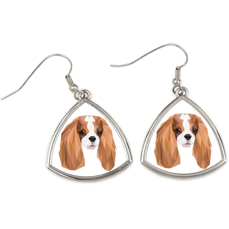 foto del prodotto cavalier king charles spaniel - orecchini con foto e scritta geometrica cane art-dog