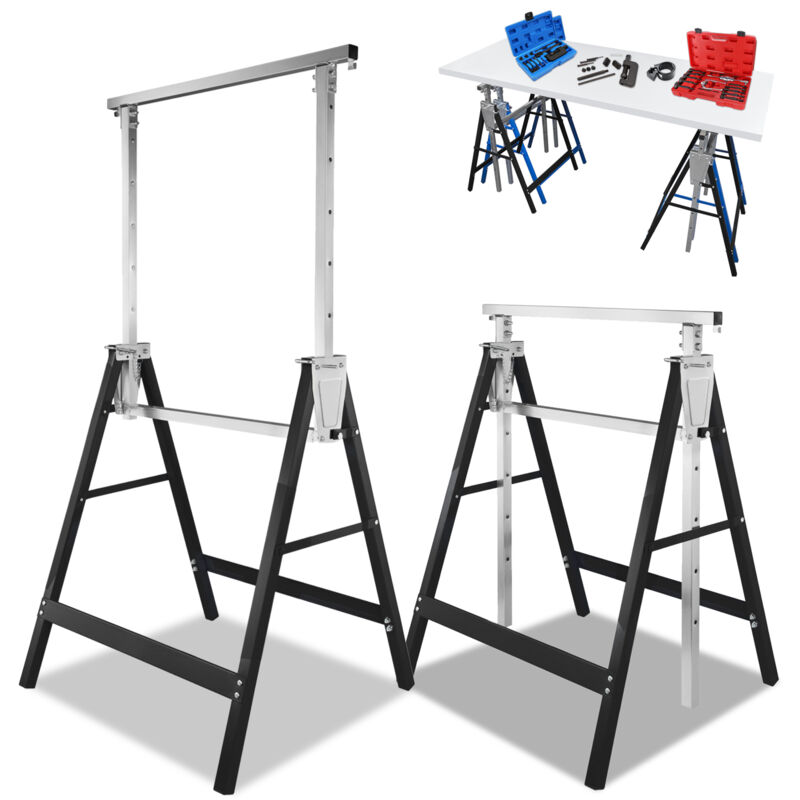 foto del prodotto cavalletti 2x, telescopici, altezza regolabile 80 130 cm, antiscivolo, nero, carico massimo 200 kg swanew