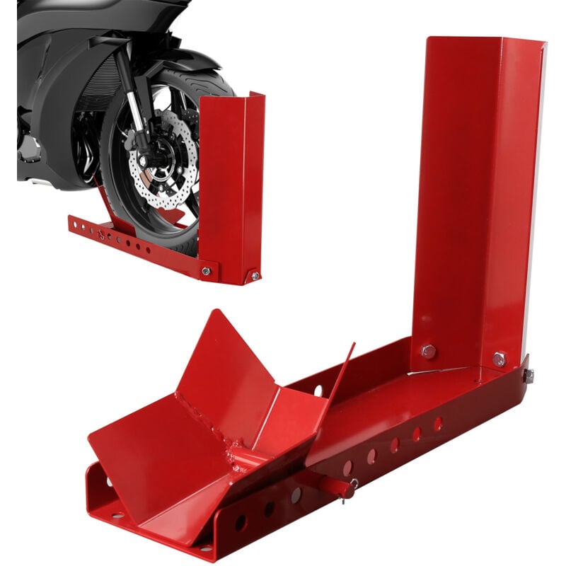 foto del prodotto cavalletto da officina per moto 9 fori sollevatore posteriore per moto su ruote culla ruota anteriore staffa di montaggio rosso randaco