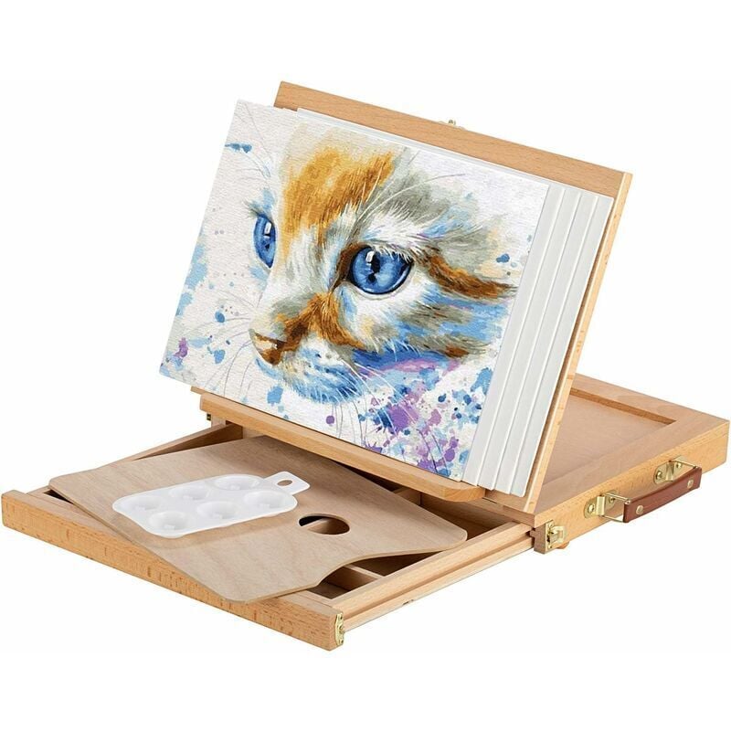 foto del prodotto cavalletto da tavolo 34 x 26 cm per dipingere, per bambini e adulti, per esporre e disegnare, scrivania regolabile in legno con cassetto
