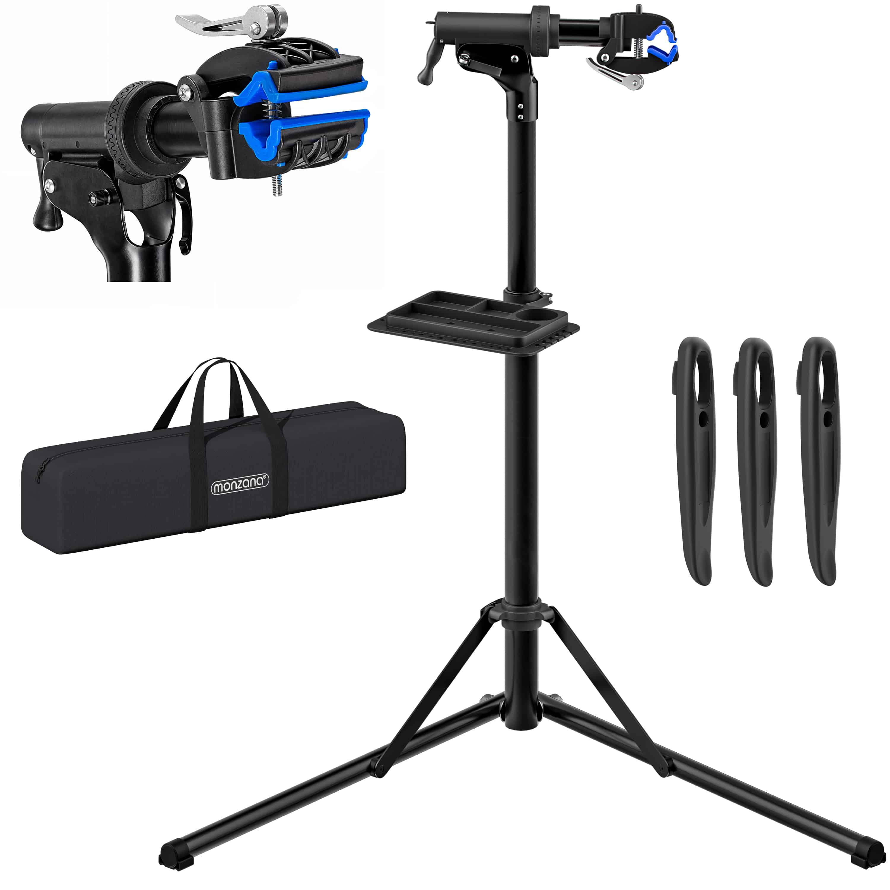 foto del prodotto cavalletto per riparazioni biciclette e bike pieghevole 104 159 cm regolabile 50 kg in acciaio ruotabile 360 monzana