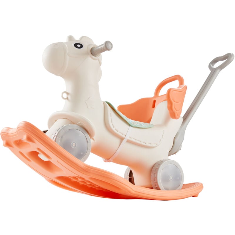 foto del prodotto cavallo a dondolo 4 in 1, cavalluccio a dondolo per bambini da 1 a 3 anni, con tavola di equilibrio rimovibile, maniglia di spinta e 4 ruote lisce,