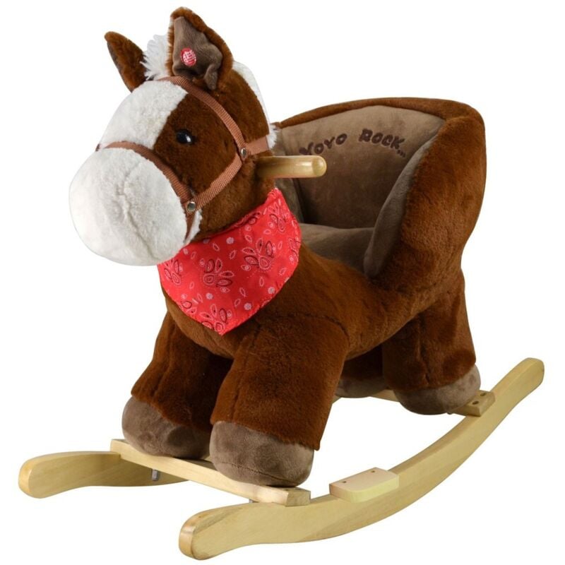 foto del prodotto cavallo a dondolo in legno pony con suoni animale gioco cavalcabile per bambini