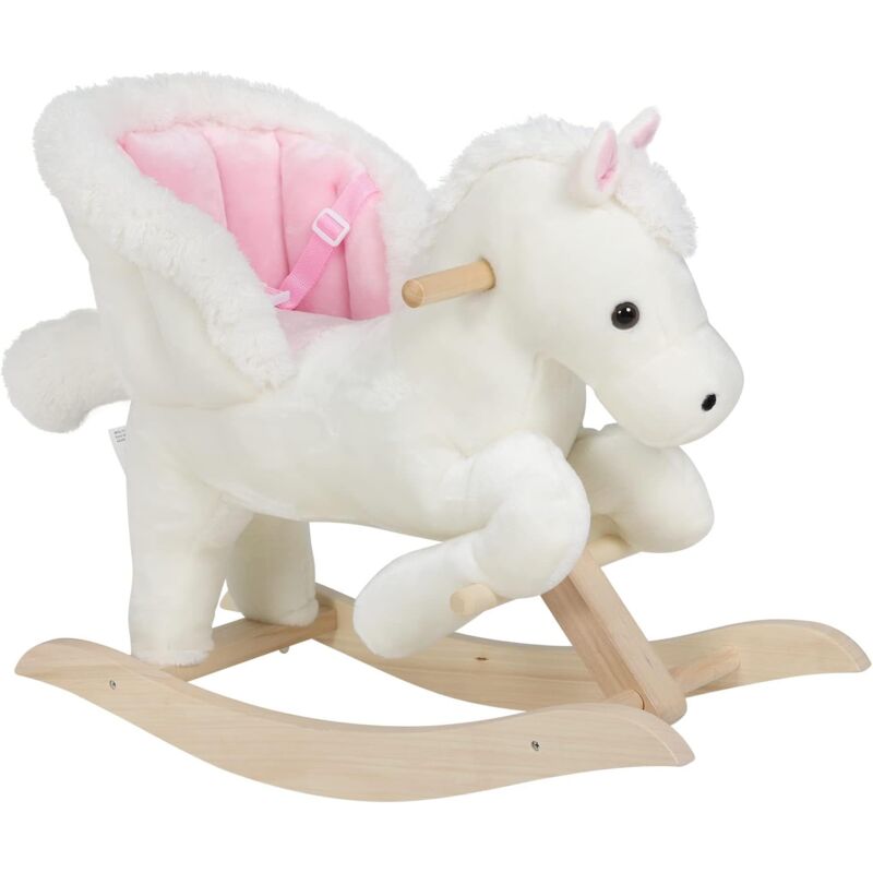 foto del prodotto cavallo a dondolo in legno unicorno giocattolo cavalcabile per bambini bianco rosa - woltu
