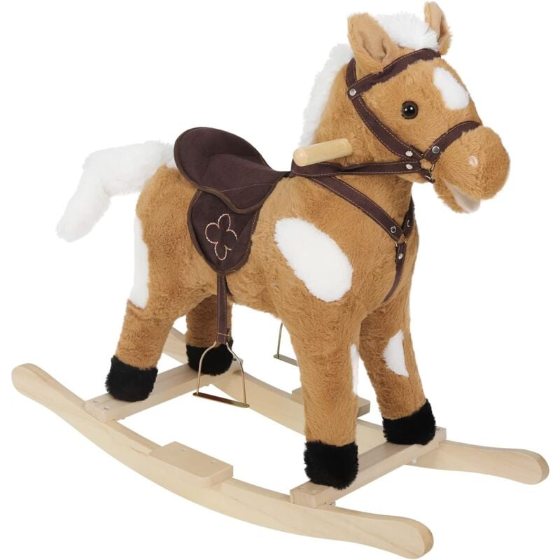 foto del prodotto cavallo a dondolo in legno unicorno giocattolo cavalcabile per bambini marrone bianco legno woltu