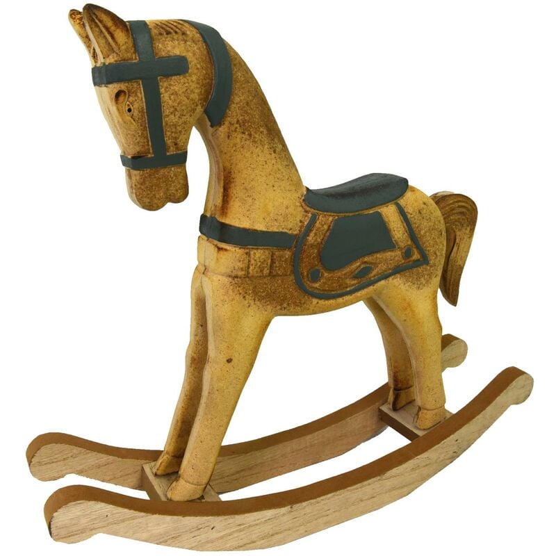 foto del prodotto cavallo a dondolo legno verde acqua marrone cm38x8h33,5