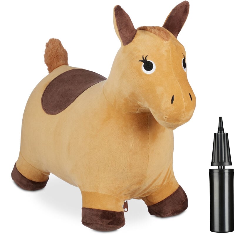 foto del prodotto cavallo gonfiabile per bambini, 3 anni, animale saltellante, regge 50 kg, bpa free, con pompa, marrone chiaro relaxdays