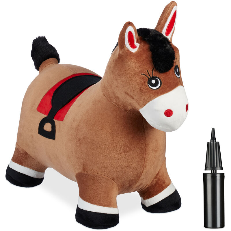 foto del prodotto cavallo gonfiabile per bambini da 3 anni, animale saltellante, regge 50 kg, bpa free, pompa manuale, marrone relaxdays