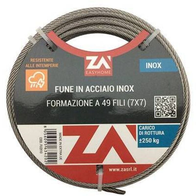 foto del prodotto cavetto acciaio inox 49f d.2 mt 10 pz 1,0