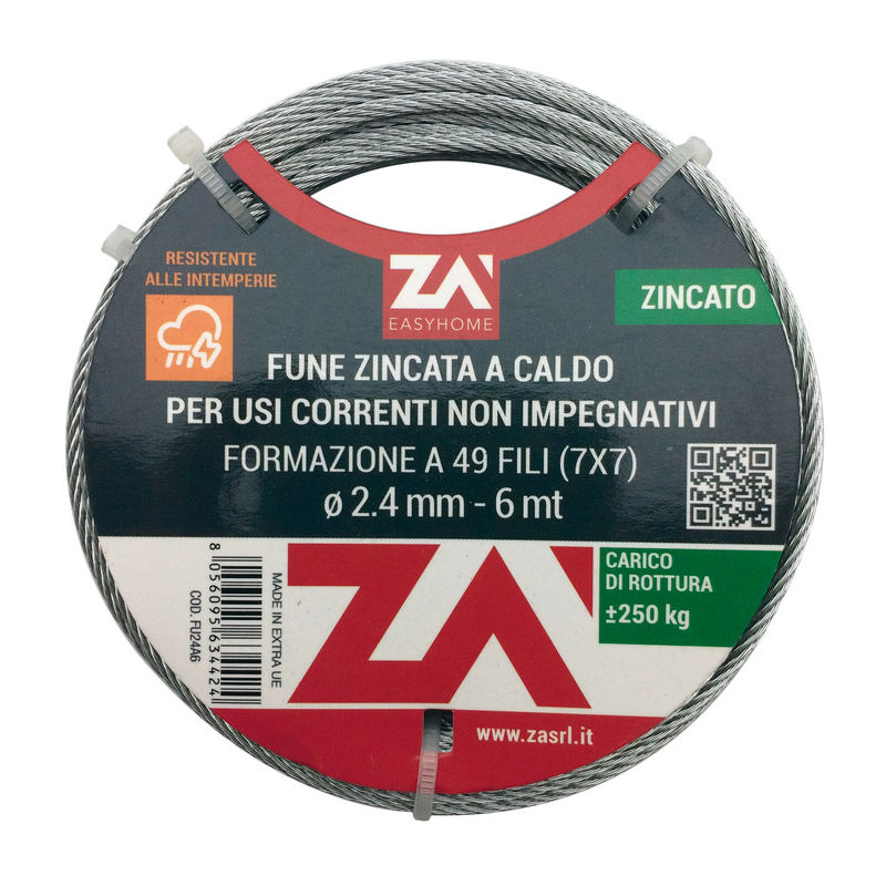 foto del prodotto cavetto acciaio zincato 19f d. 1,2 mt 25