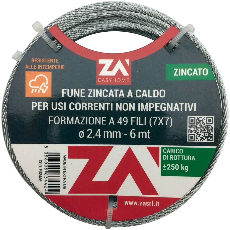 foto del prodotto cavetto acciaio zincato 19f d. 1,2 mt 25 pz 1,0