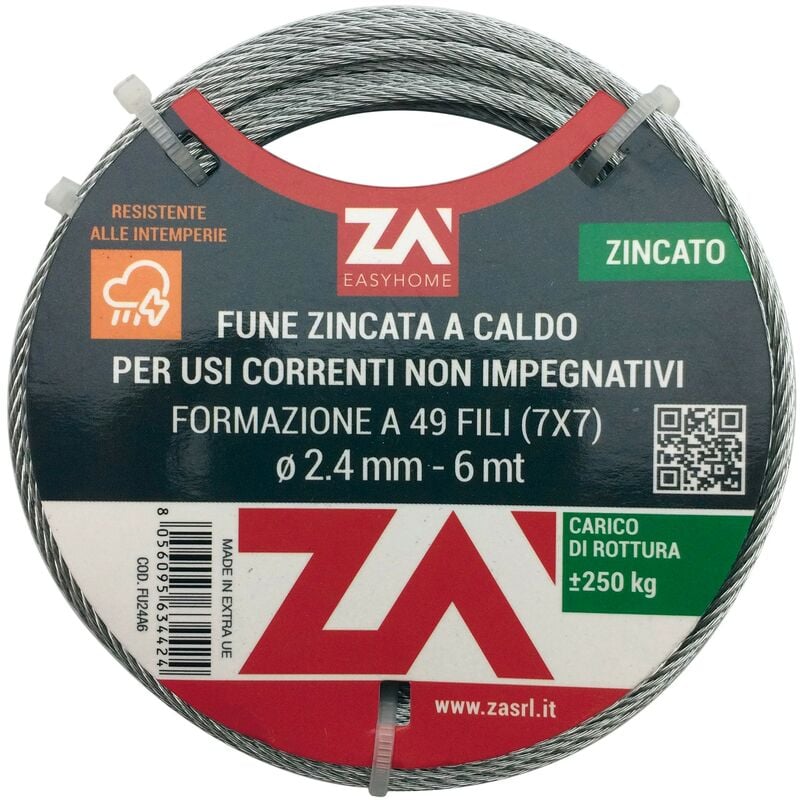 foto del prodotto cavetto acciaio zincato 42f d. 1,5 mt 25 pz 1,0
