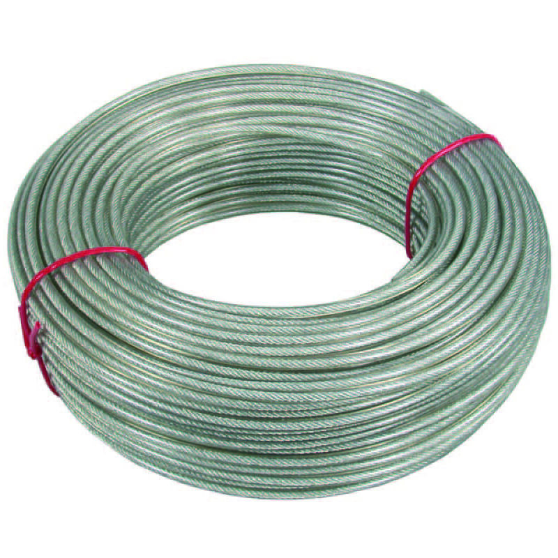 foto del prodotto cavetto acciaio zincato rivestito in pvc trasparente mm.5 in rotoli da mt.100